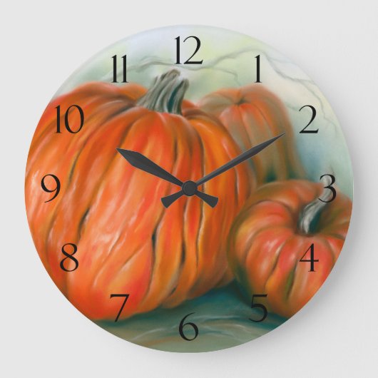 Pumpkin Patch Herbsttrio Pastel Art Große Wanduhr (Vorderseite)