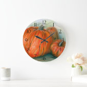Pumpkin Patch Herbsttrio Pastel Art Große Wanduhr (Zuhause)