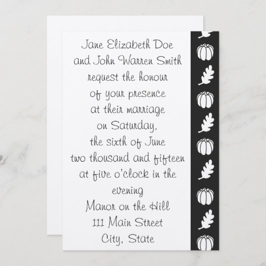 Pumpkin Patch in Black Wedding Einladung (Vorne/Hinten)