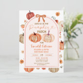 Pumpkin Patch joint brothers birthday bash Autumn Einladung (Stehend Vorderseite)