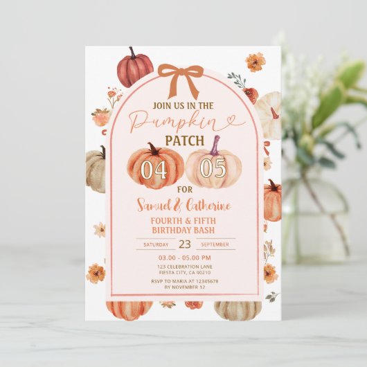 Pumpkin Patch joint brothers birthday bash Autumn Einladung (Stehend Vorderseite)