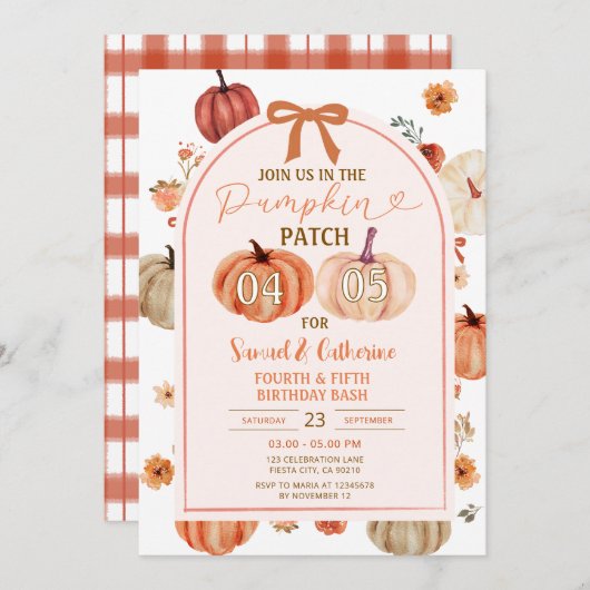 Pumpkin Patch joint brothers birthday bash Autumn Einladung (Vorne/Hinten)