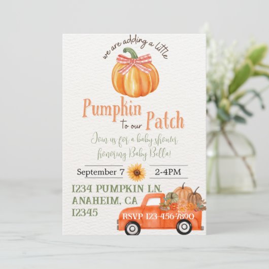 Pumpkin Patch Kinderdusche Einladung (Stehend Vorderseite)