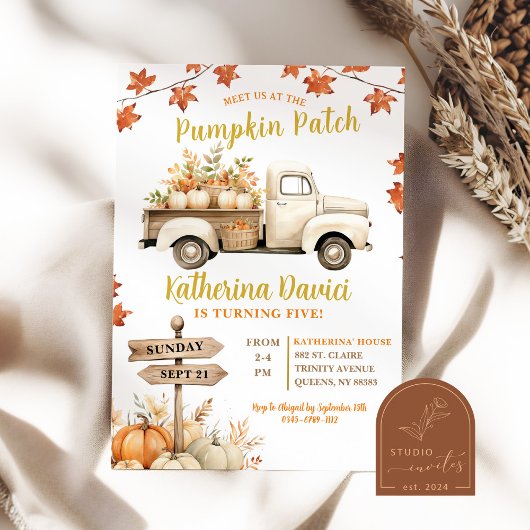 Pumpkin Patch Maple Blätter Birthday Girl Einladung