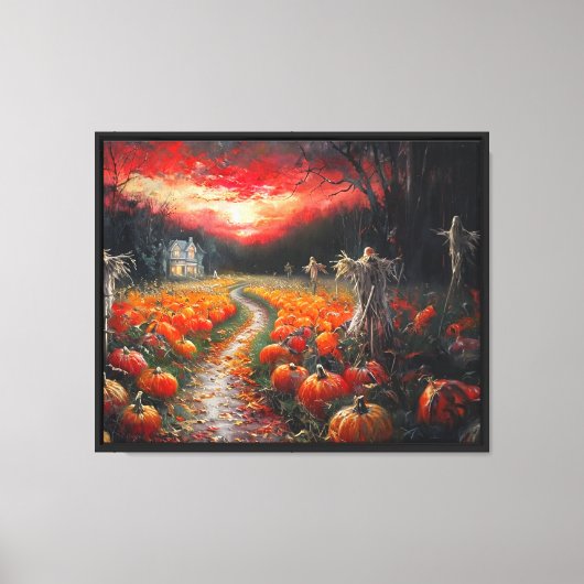 Pumpkin Patch Path Spuk Bauernhaus bei Sunset Leinwanddruck (Vorderseite)