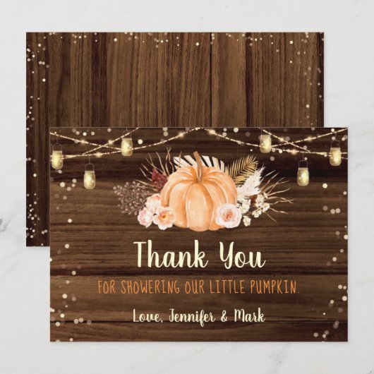 Pumpkin Patch Rustic String Lights Baby Dusche Dankeskarte (Vorne/Hinten)