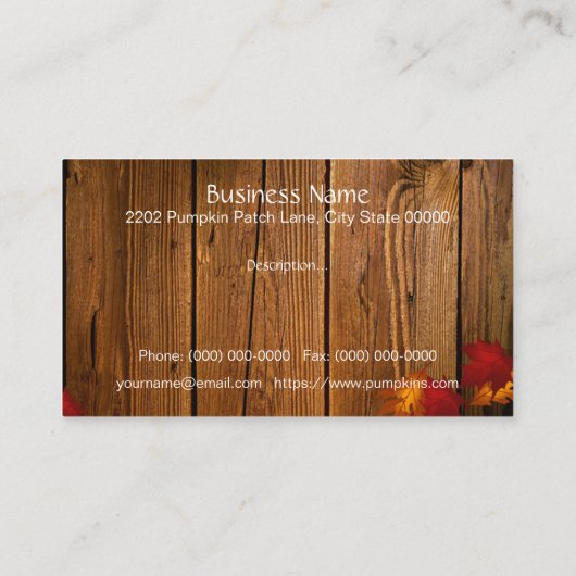 Pumpkin Patch Rustic Visitenkarte (Rückseite)