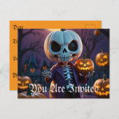 Pumpkin Patch Skeleton Companion Einladungspostkarte (Vorne/Hinten)