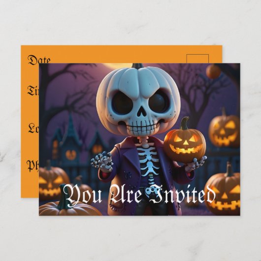 Pumpkin Patch Skeleton Companion Einladungspostkarte (Vorne/Hinten)