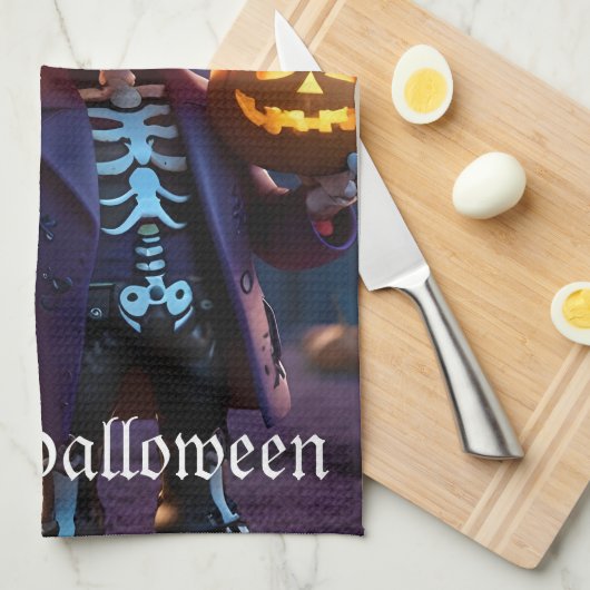 Pumpkin Patch Skeleton Companion Geschirrtuch (Viertel Falte)