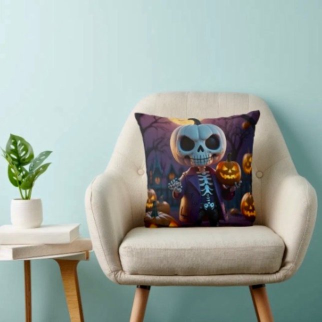 Pumpkin Patch Skeleton Companion Kissen (Throw Pillow 100% polyester heavyweight stretch material. Hidden zipper Made in the USA.
)