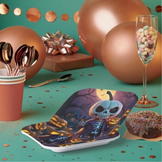 Pumpkin Patch Skeleton Companion Pappteller (Multi)