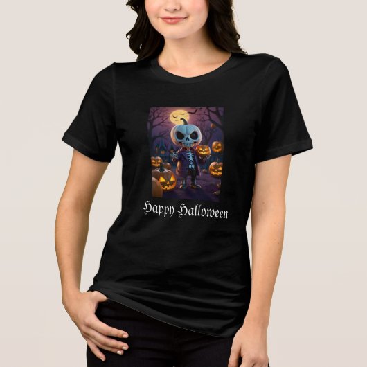 Pumpkin Patch Skeleton Companion Tri-Blend Shirt (Vorderseite)