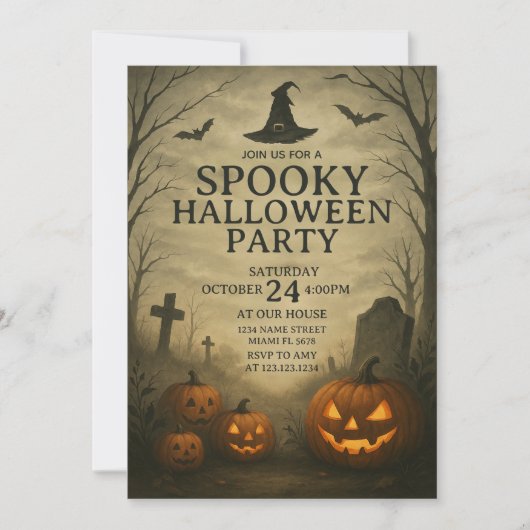 Pumpkin Patch Spooky Halloween-Party Einladung (Vorderseite)