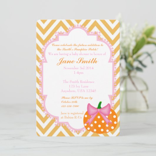 Pumpkin Patch Themed Baby Dusche Einladung (Stehend Vorderseite)