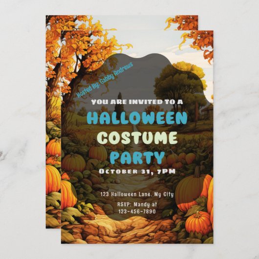 Pumpkin Patch Trees Blätter Herbst Halloween Einladung (Vorne/Hinten)