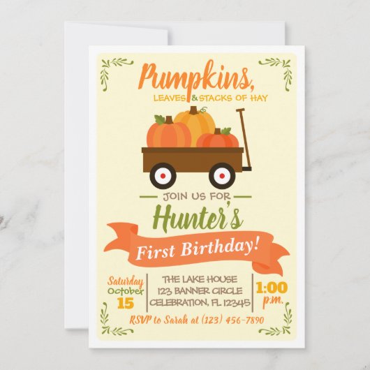 Pumpkin Patch Wagon Fall Birthday Einladung (Vorderseite)