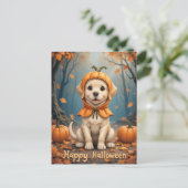 Pumpkin Patch Welpe Kutness Overload Halloween Postkarte (Stehend Vorderseite)