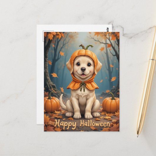 Pumpkin Patch Welpe Kutness Overload Halloween Postkarte (Vorderseite/Rückseite Beispiel)