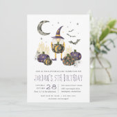 Pumpkin Patch Wizard Halloween Geburtstagsparty Einladung (Stehend Vorderseite)