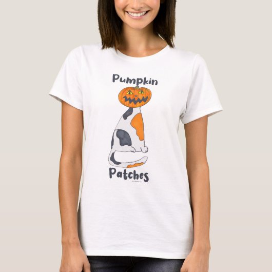Pumpkin Patches Halloween Calico Cat Cartoon T-Shirt (Vorderseite)