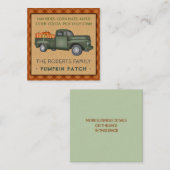 Pumpkin Patchfamilie Vintager LKW Herbst Kariert Quadratische Visitenkarte (Vorne/Hinten)
