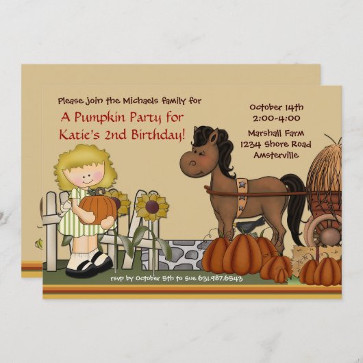 Pumpkin-Patchmädchen Einladung (Vorne/Hinten)