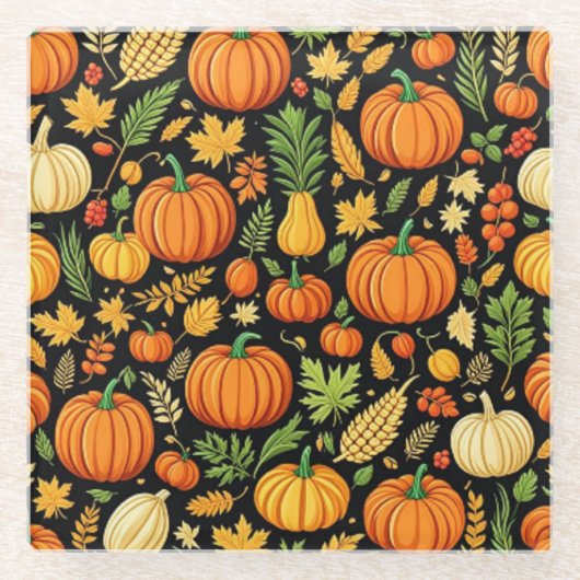 Pumpkin Pattern Ernte Tag Herbst Glasuntersetzer (Vorderseite)