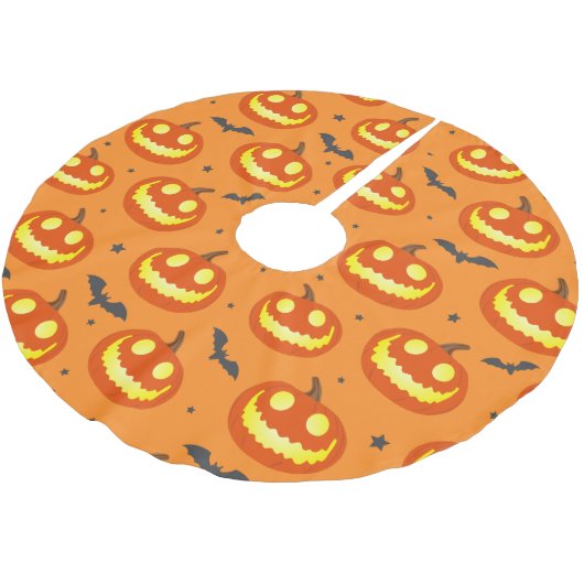 Pumpkin Pattern Orange Fall Polyester Weihnachtsbaumdecke (Schrägansicht)