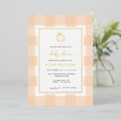 Pumpkin Peach Gingham Baby Shower Foil Einladung (Stehend vorne)