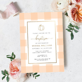Pumpkin Peach Gingham Taufe Gold Foil Einladung