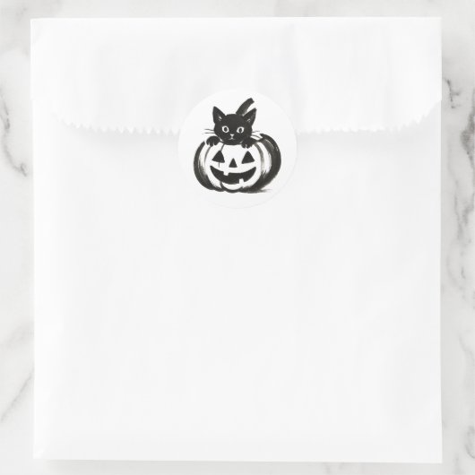 Pumpkin Peek – Black Cat Halloween Design on  Runder Aufkleber (Tasche)