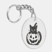 Pumpkin Peek – Black Cat Halloween Design on  Schlüsselanhänger (Vorderseite links)