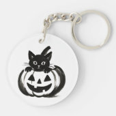 Pumpkin Peek – Black Cat Halloween Design on  Schlüsselanhänger (Rückseite)