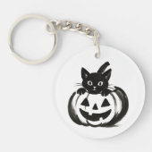 Pumpkin Peek – Black Cat Halloween Design on Schlüsselanhänger (Vorderseite)