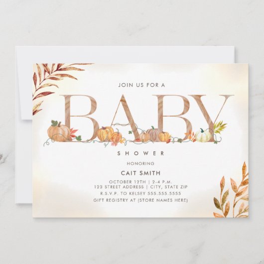 Pumpkin Pflaster Briefe Herbst Babydusche im Herbs Einladung (Vorderseite)