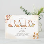 Pumpkin Pflaster Briefe Herbst Babydusche im Herbs Einladung (Stehend Vorderseite)