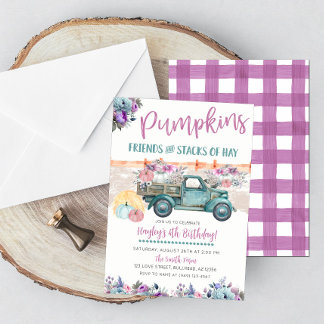 Pumpkin-Pflaster Lila und Aquamariner Vintager Lkw Einladung