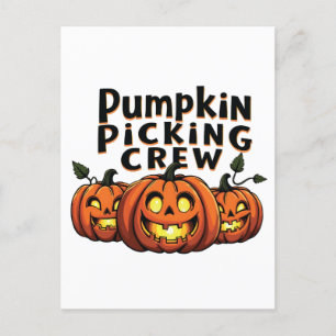 Pumpkin Picking Crew Spooky Halloween Matching Einladungspostkarte