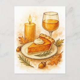 Pumpkin Pie & Apple Cider Thanksgiving Postcard Feiertagspostkarte
