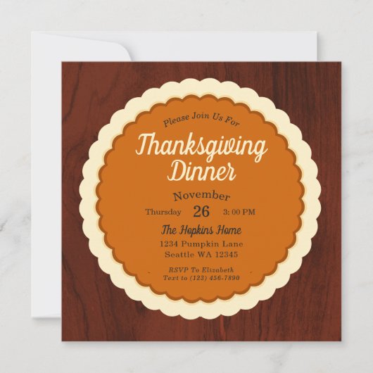 Pumpkin Pie Erntedank Dinner Einladung (Vorderseite)