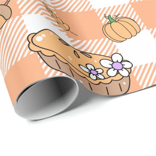 Pumpkin Pie Gingham Wrapping Paper Geschenkpapier (Rolleneckpunkt)
