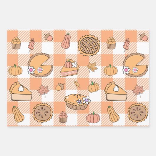 Pumpkin Pie Gingham Wrapping Paper Sheets Geschenkpapier Set (Vorderseite)