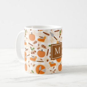 Pumpkin Pie Herbstfallmuster Monogram Initial Kaffeetasse