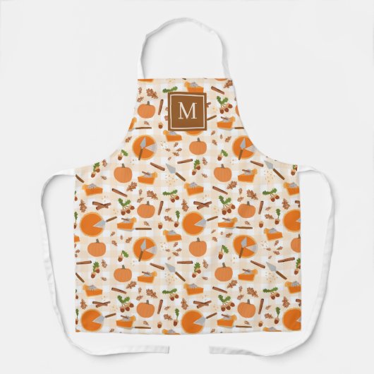 Pumpkin Pie Herbstfallmuster Monogram Initial Schürze (Vorderseite)