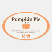 Pumpkin Pie Label | Packungsaufkleber für Pie Ovaler Aufkleber (Vorderseite)