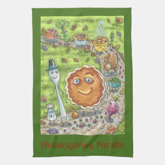 PUMPKIN PIE PARADE, FUN ERNTEDANK KÜCHE TOWEL GESCHIRRTUCH (Vertikal)