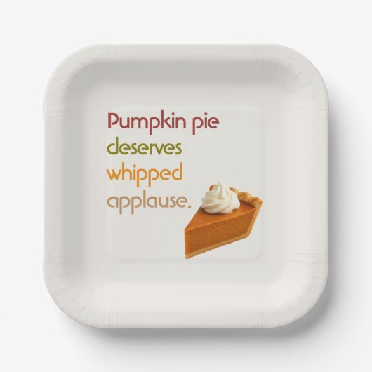 Pumpkin Pie & Whipped Cream Humor Thanksgiving Pappteller (Vorderseite)