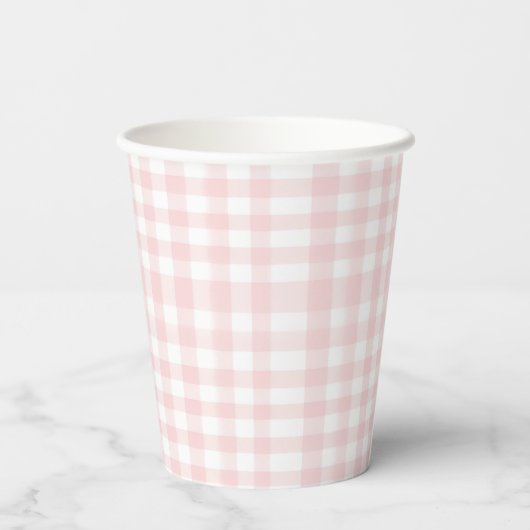 Pumpkin Pink-Bogen und Gingham-Babydusche Pappbecher (Rückseite)