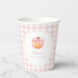 Pumpkin Pink-Bogen und Gingham-Babydusche Pappbecher